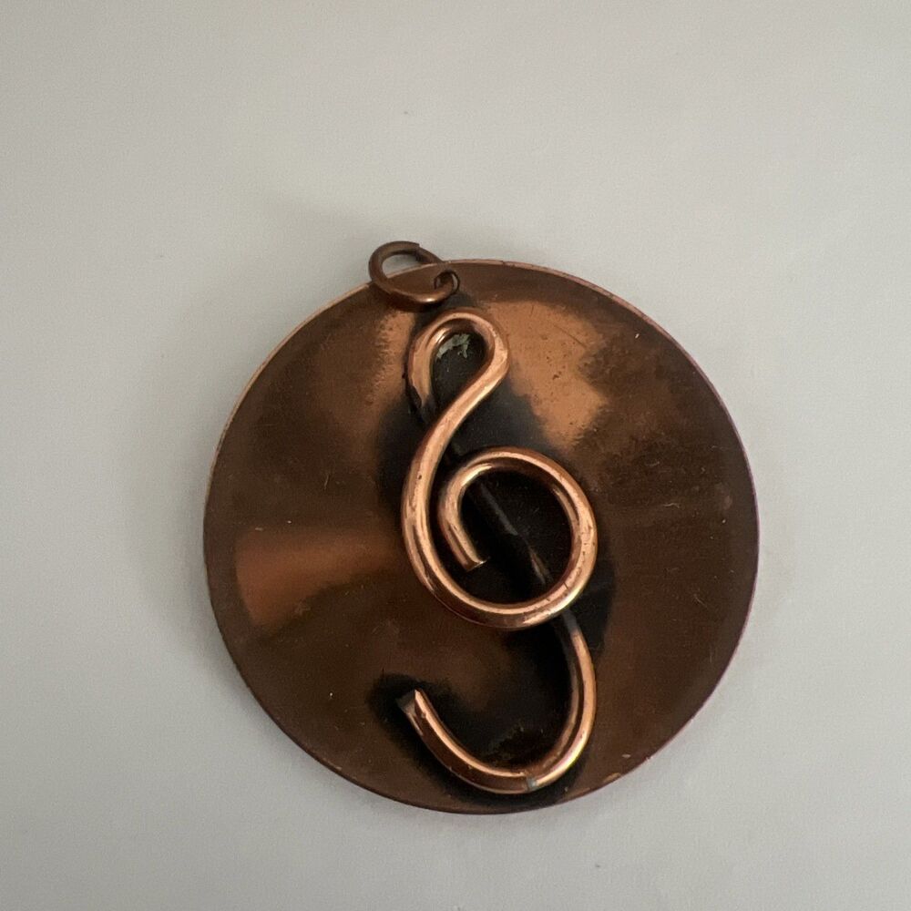 Vintage Copper Tone Music Cleft Note Pendant Gift